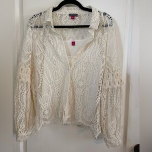 NWT Vince Camuto Lace Puffy Sleeve Blouse w/Detachable Tank    Size L